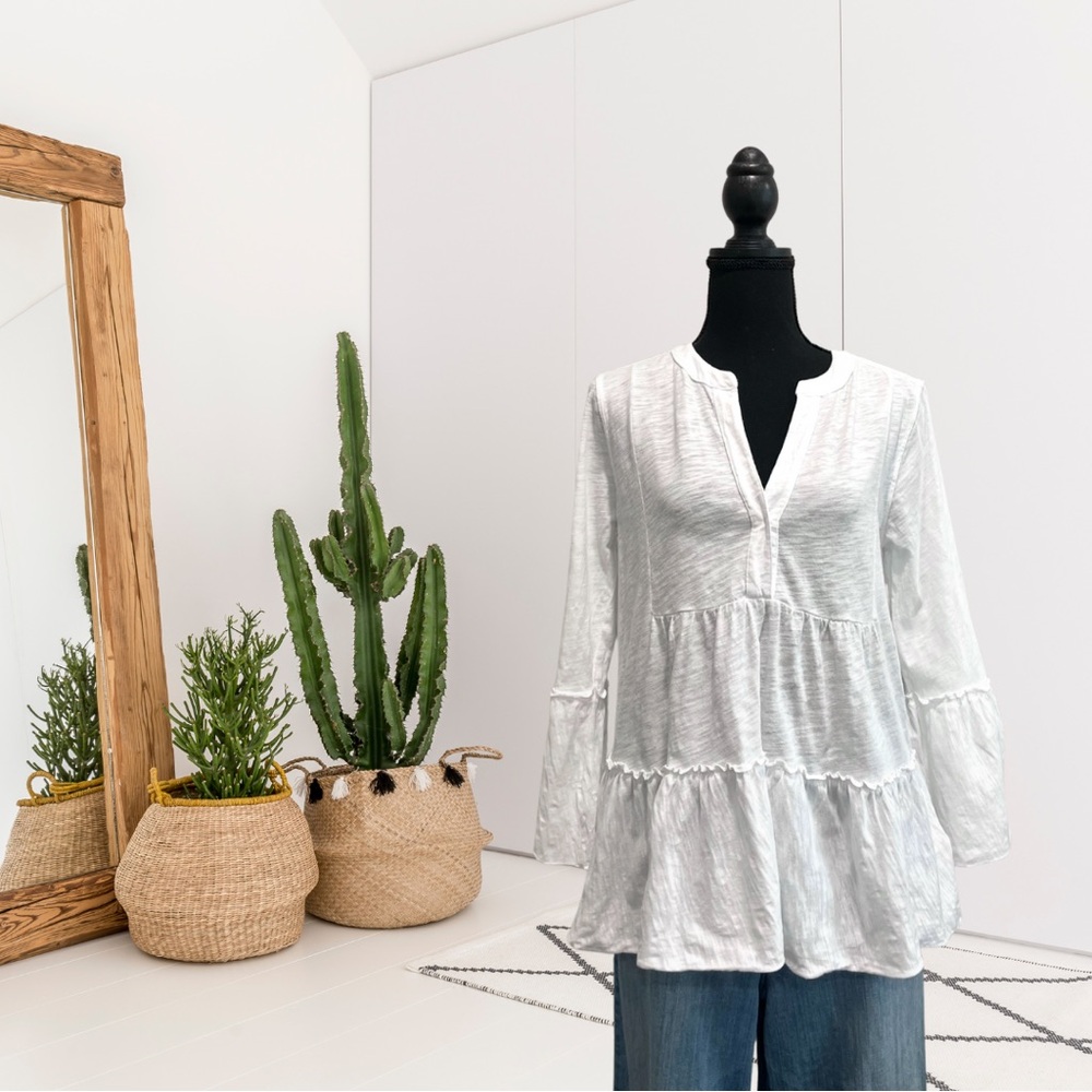 Dylan Long Sleeve Ruffle Hem V-Neck Top